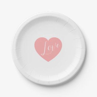 Elegant Pink Love Heart Script Personalized Party Paper Plates