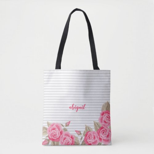 Elegant Pink Lovely  Roses Striped Pattern Tote Bag