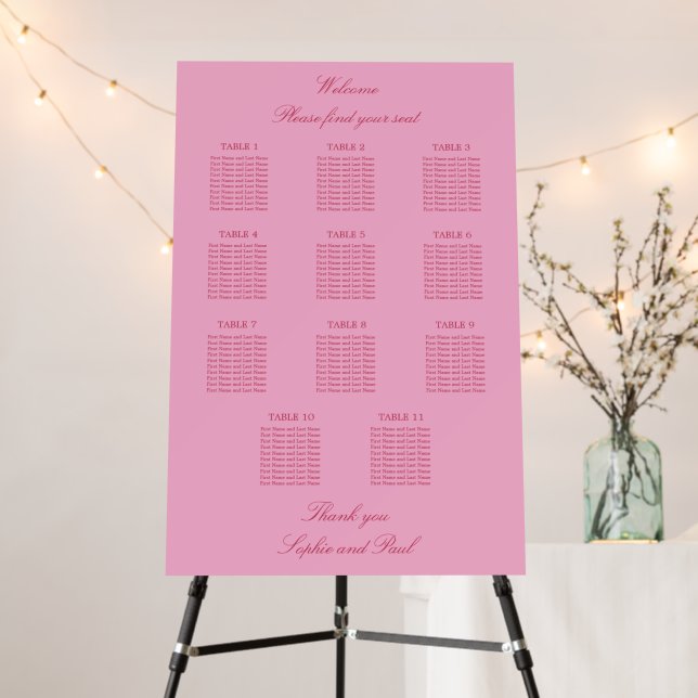 Elegant Pink Magenta 11 Table Seating Chart Foam Board (In Situ (Stand))