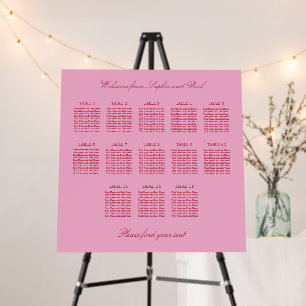 Elegant Pink Magenta 13 Table Seating Chart Foam Board