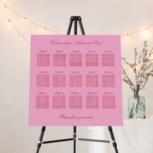 Elegant Pink Magenta 15 Table Seating Chart Foam Board