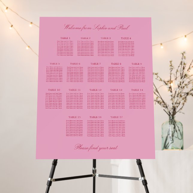 Elegant Pink Magenta 17 Table Seating Chart Foam Board (In Situ (Stand))