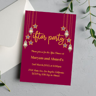 Elegant Pink Magenta and Gold Iftar Party Invitation