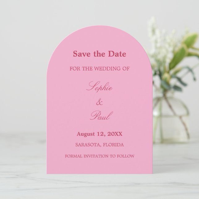 Elegant Pink Magenta Arch Save the Date (Standing Front)