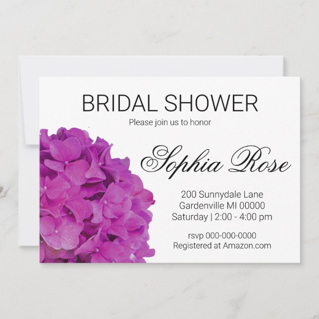 Elegant pink magenta floral Bridal shower Invitation (Front)