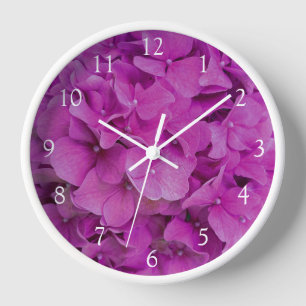 Elegant pink magenta floral hydrangeas roses  clock