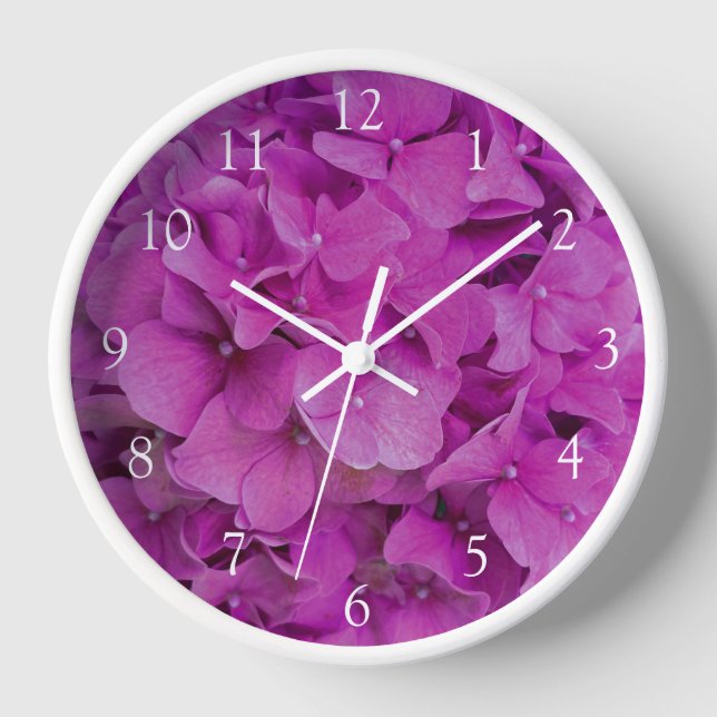 Elegant pink magenta floral hydrangeas roses  clock (Front)
