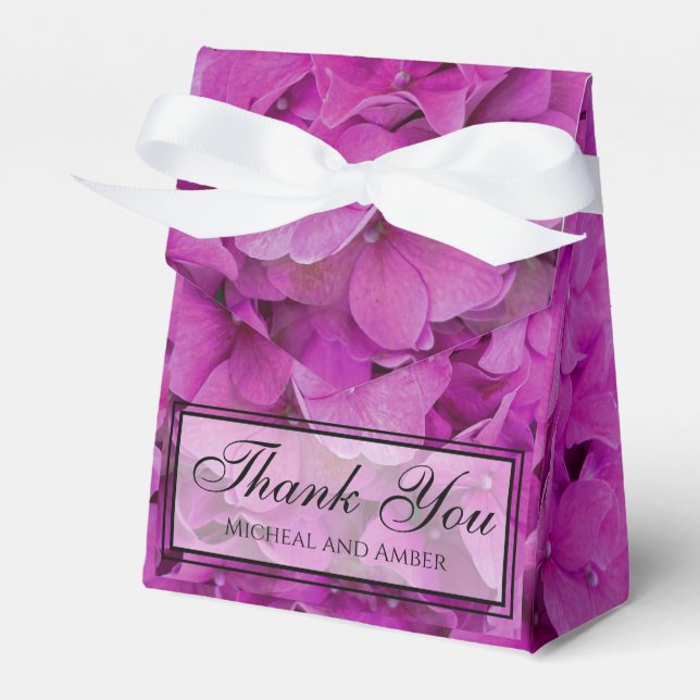 Elegant pink magenta floral hydrangeas roses  favor boxes (Front Side)