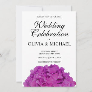 Elegant pink magenta floral hydrangeas roses invitation
