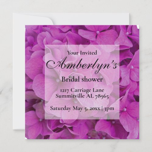 Elegant pink magenta floral hydrangeas roses  invitation
