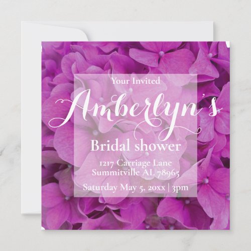 Elegant pink magenta floral hydrangeas roses  invitation