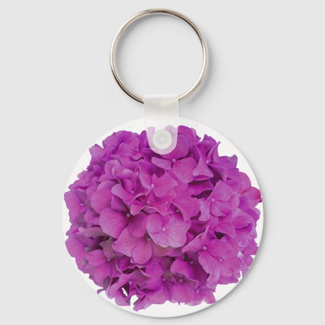 Elegant pink magenta floral hydrangeas roses  keychain (Front)