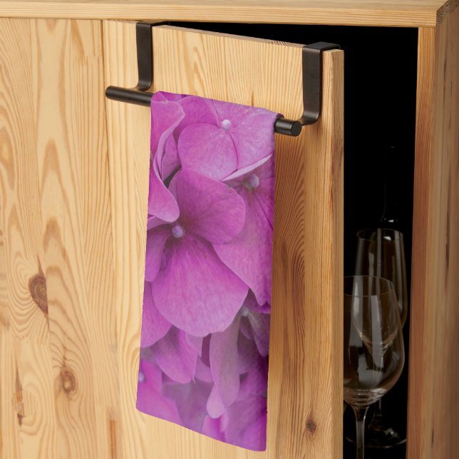 Elegant pink magenta floral hydrangeas roses  kitchen towel (Thirds Fold)