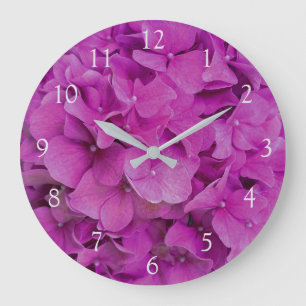 Elegant pink magenta floral hydrangeas roses large clock