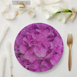 Elegant pink magenta floral hydrangeas roses  paper plates