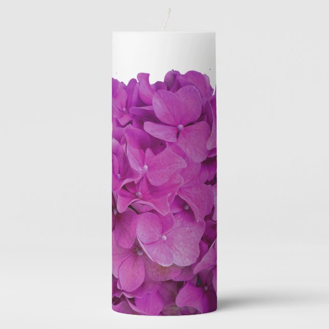 Elegant pink magenta floral hydrangeas roses  pillar candle (Front)