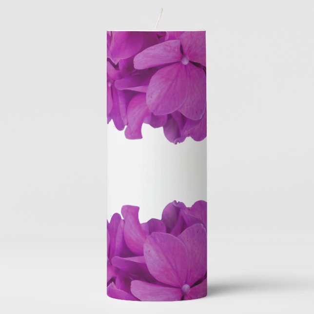 Elegant pink magenta floral hydrangeas roses  pillar candle (Front)