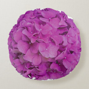 Elegant pink magenta floral hydrangeas roses round pillow