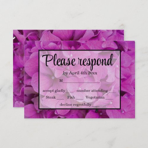 Elegant pink magenta floral hydrangeas roses  RSVP card