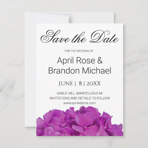 Elegant pink magenta floral hydrangeas roses  save the date