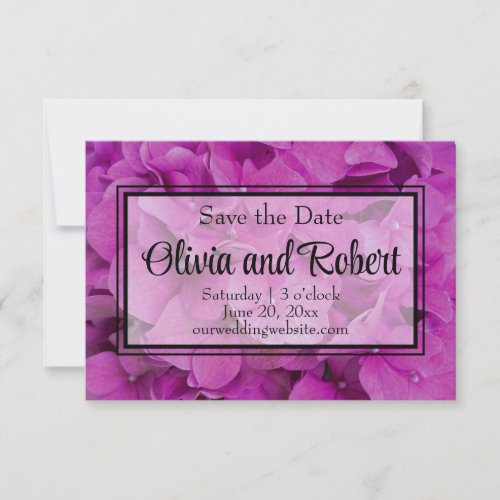 Elegant pink magenta floral hydrangeas roses  save the date