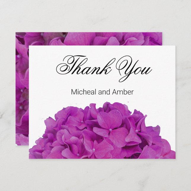 Elegant pink magenta floral hydrangeas roses  thank you card (Front/Back)