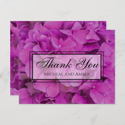 Elegant pink magenta floral hydrangeas roses  thank you card