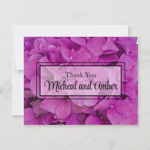 Elegant pink magenta floral hydrangeas roses  thank you card