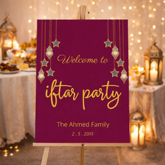 Elegant Pink Magenta Gold Iftar Party Welcome Sign
