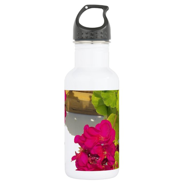 Elegant pink magenta red floral flowers water bottle (Front)