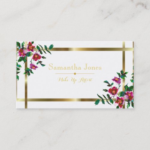 Elegant pink magenta watercolor floral roses  business card