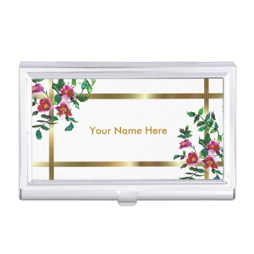 Elegant pink magenta watercolor floral roses  business card holder