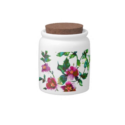 Elegant pink magenta watercolor floral roses  candy jar