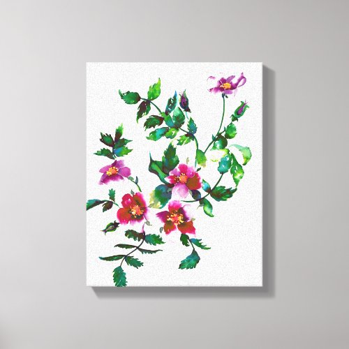 Elegant pink magenta watercolor floral roses  canvas print