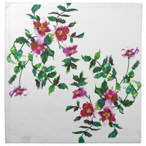 Elegant pink magenta watercolor floral roses  cloth napkin