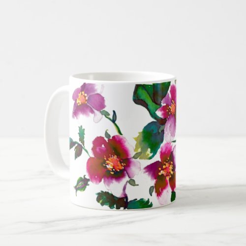 Elegant pink magenta watercolor floral roses  coffee mug