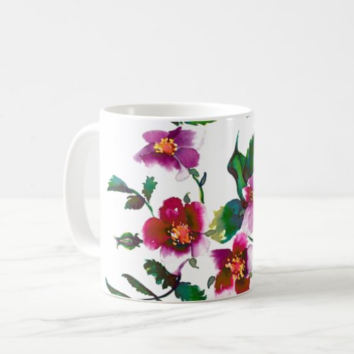 Elegant pink magenta watercolor floral roses  coffee mug