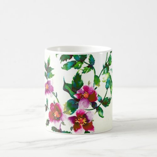 Elegant pink magenta watercolor floral roses  coffee mug