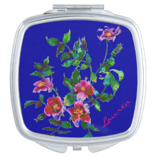 Elegant pink magenta watercolor floral roses mirror for makeup