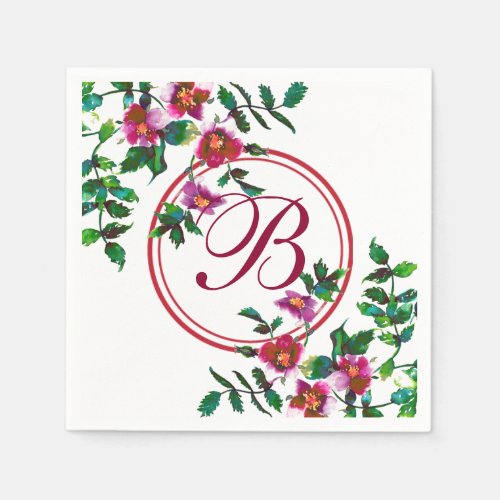 Elegant pink magenta watercolor floral roses  paper napkins