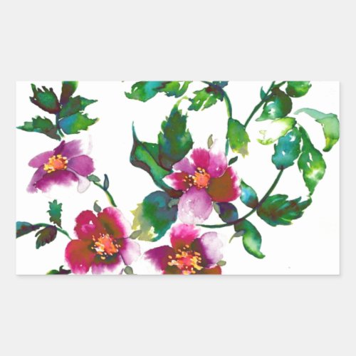 Elegant pink magenta watercolor floral roses  rectangular sticker