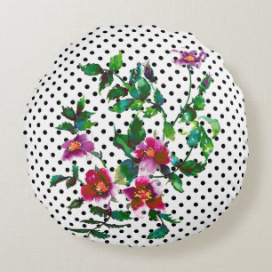 Elegant pink magenta watercolor floral roses round pillow