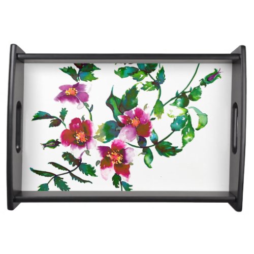 Elegant pink magenta watercolor floral roses  serving tray