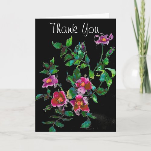Elegant pink magenta watercolor floral roses  thank you card