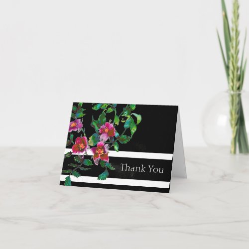 Elegant pink magenta watercolor floral roses  thank you card