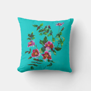 Elegant pink magenta watercolor floral roses throw pillow