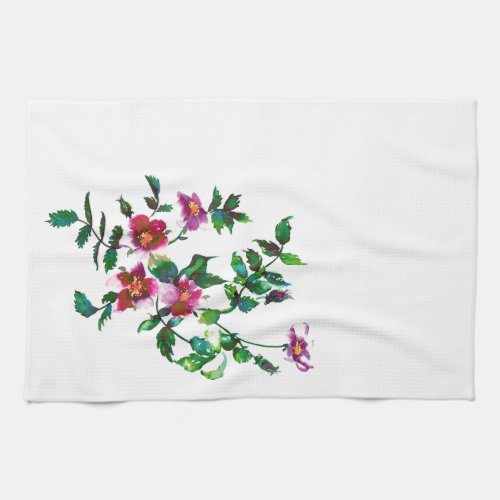 Elegant pink magenta watercolor floral roses  towel