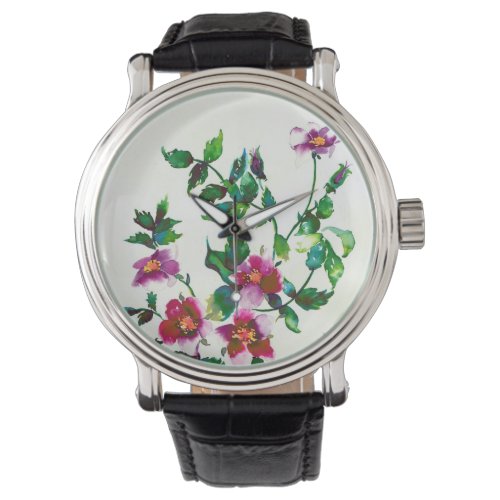 Elegant pink magenta watercolor floral roses  watch