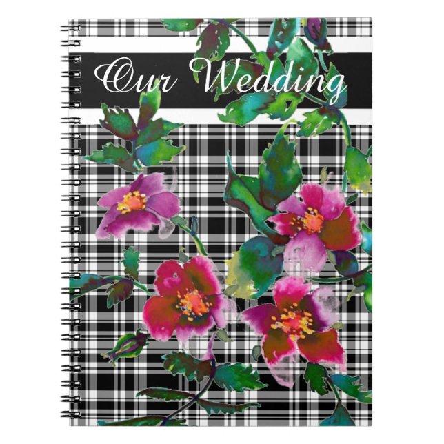Elegant pink magenta watercolor florals notebook (Front)