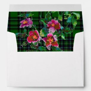 Elegant pink magenta watercolor florals plaid envelope